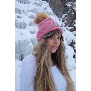 Carhartt Real Fox Fur Puff Beanie (Pink Marl)